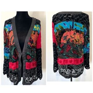 Chico’s Black Silk Burn Out Velvet Kimono Size 1 (Medium)